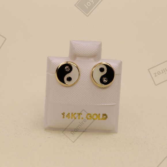 Yin Yang Stud Earrings, Solid 14K Yellow Gold — Aretes Yin Yang, Oro Amarillo. - Picture 1 of 8